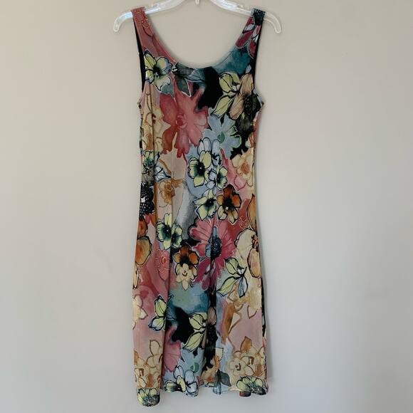 Chico's 100% silk midi tank dress fully lined floral print hand wash size M 8 - Picture 2 of 7